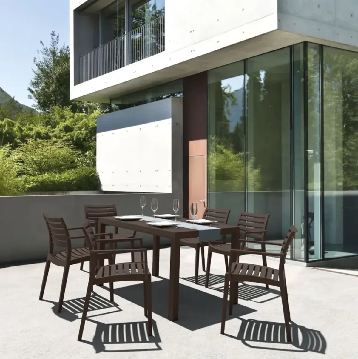 Compamia Artemis Resin Rectangle Dining Set with 6 Arm Chairs Brown