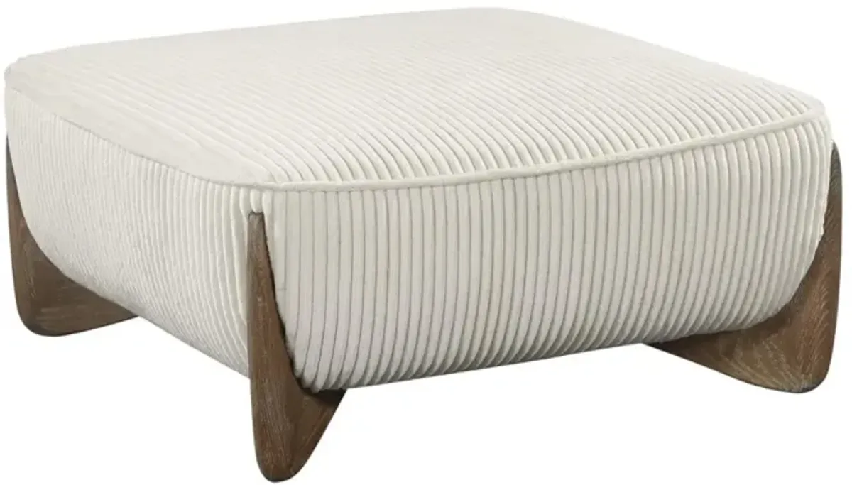 Chintaly Charleston Beige Modern Oversized Ottoman with Wooden Legs