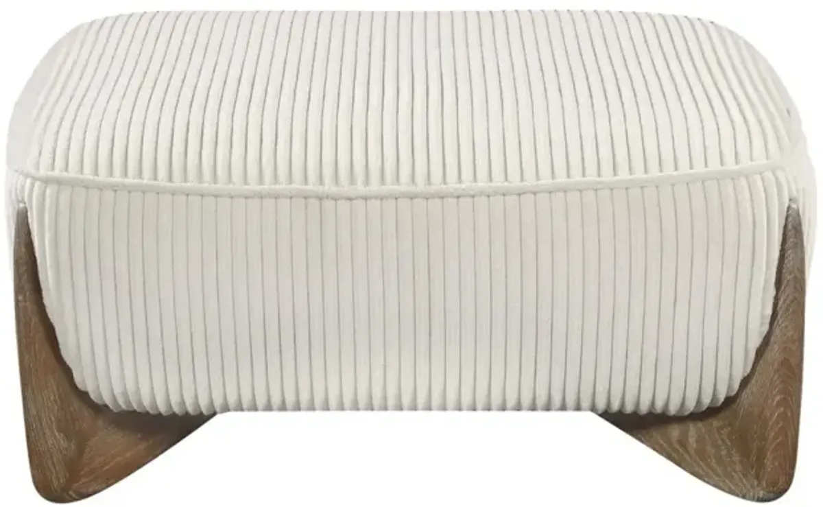 Chintaly Charleston Beige Modern Oversized Ottoman with Wooden Legs