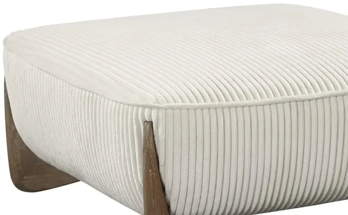 Chintaly Charleston Beige Modern Oversized Ottoman with Wooden Legs