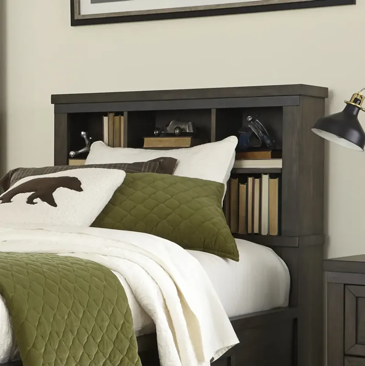 Liberty Furniture Thornwood Hills Rock Beaten Gray Twin Bookcase Headboard