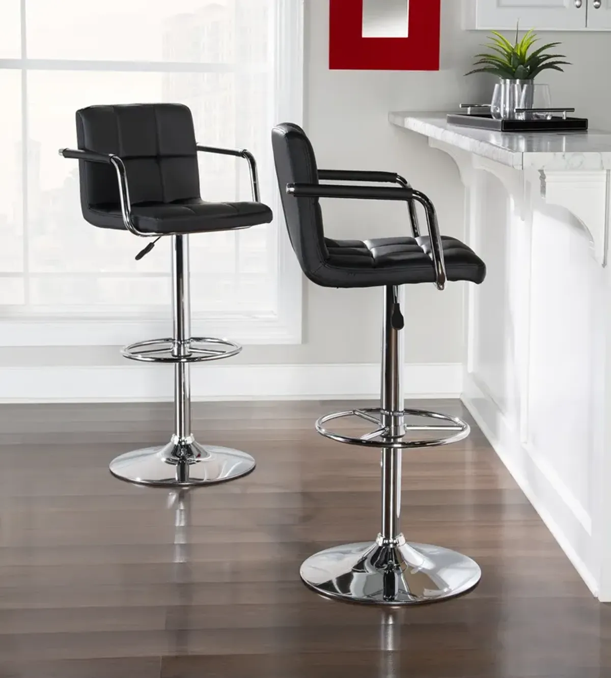 Powell Black & Chrome Quilted Bar Stool