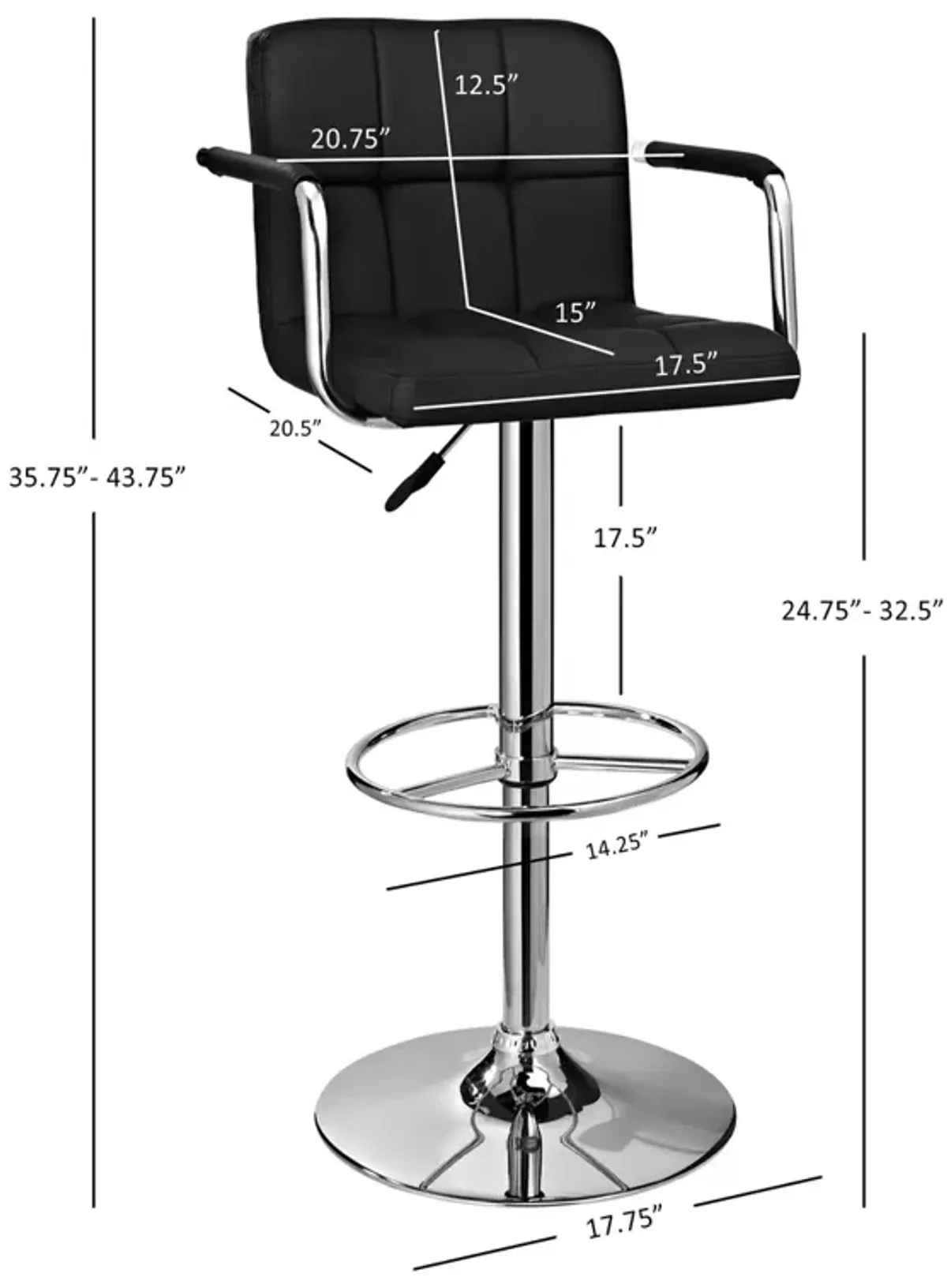 Powell Black & Chrome Quilted Bar Stool