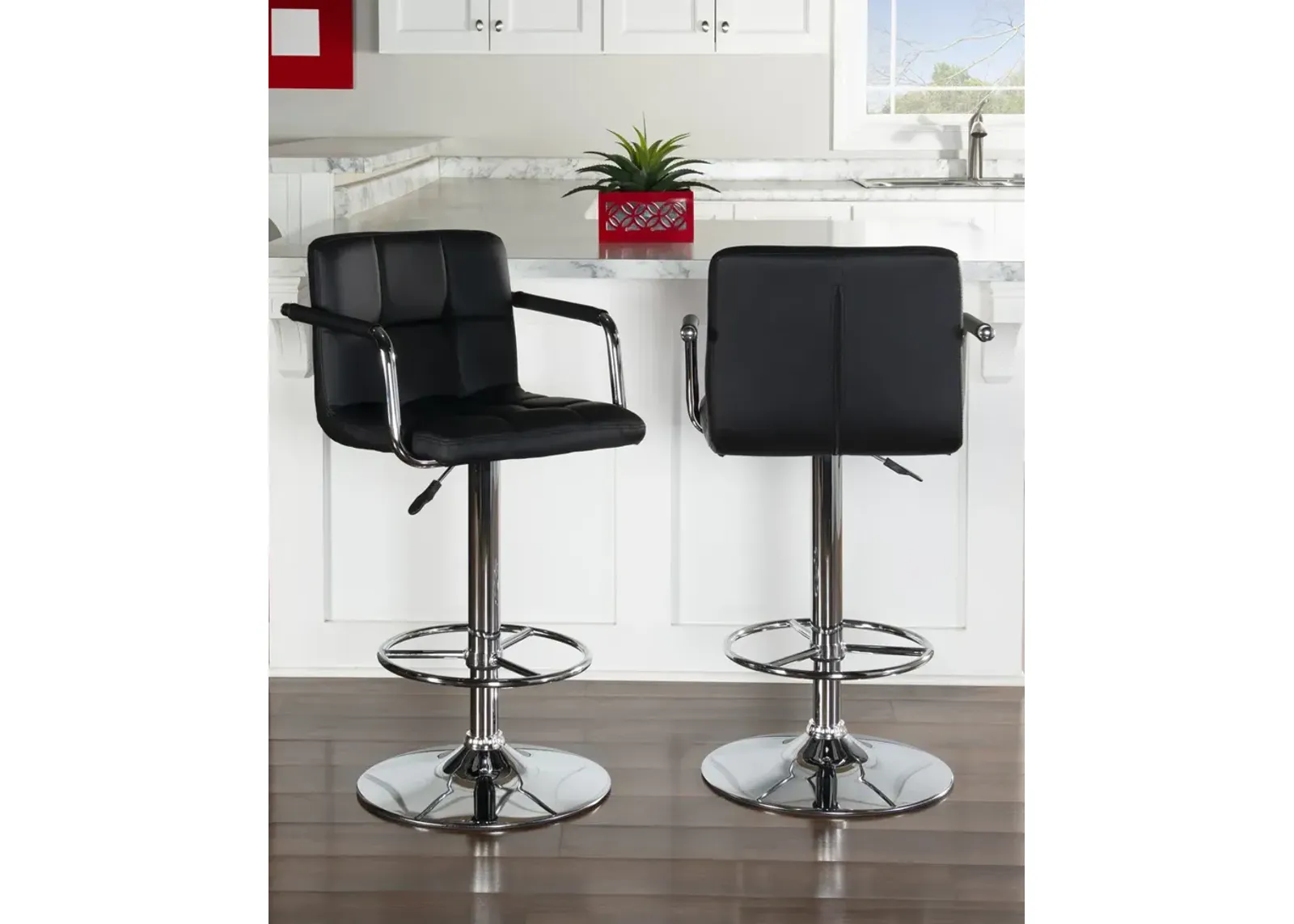 Powell Black & Chrome Quilted Bar Stool