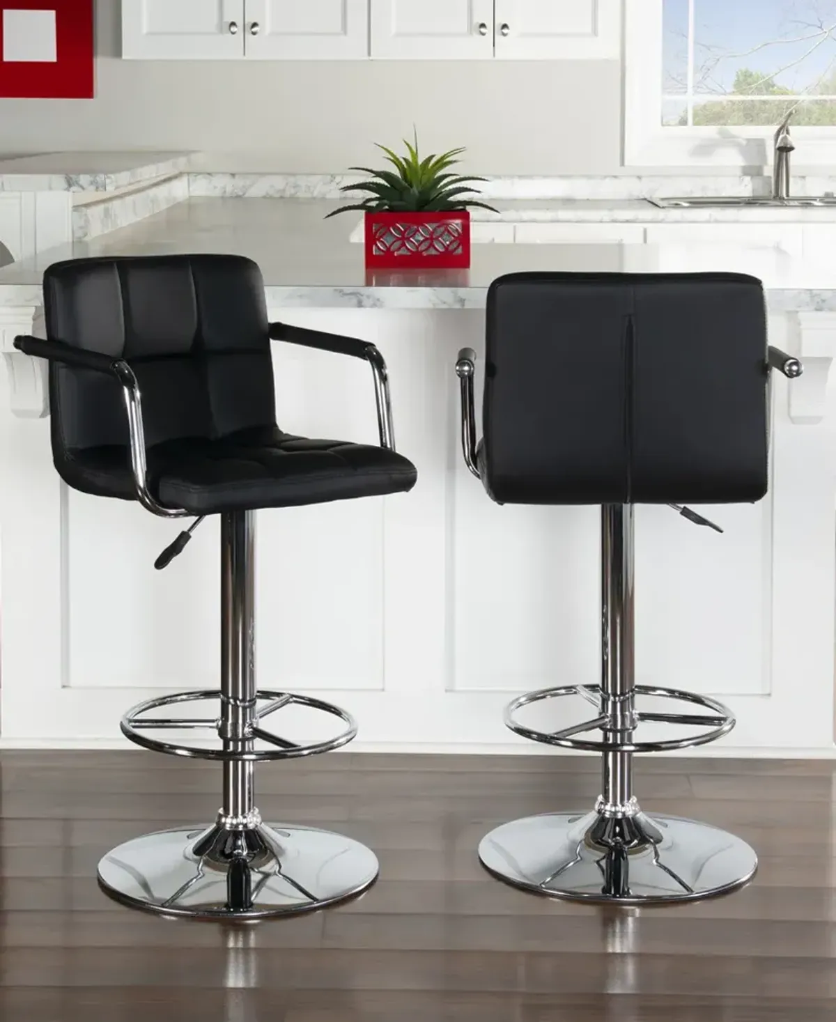 Powell Black & Chrome Quilted Bar Stool