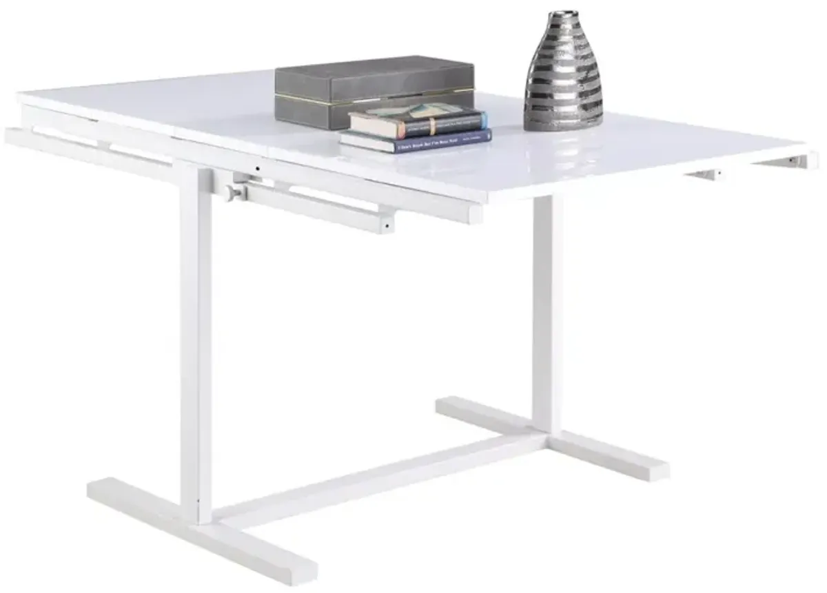 Chintaly White 32 Inch Convertible Bookshelf & Dining Table