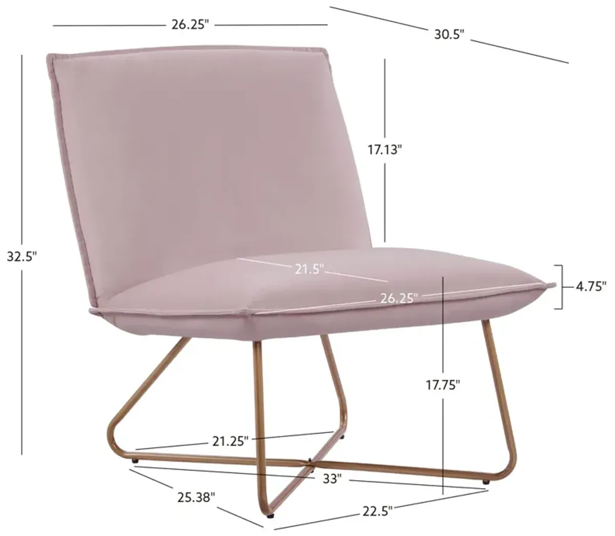 Linon Kevlin Blush Pink Armless Chair