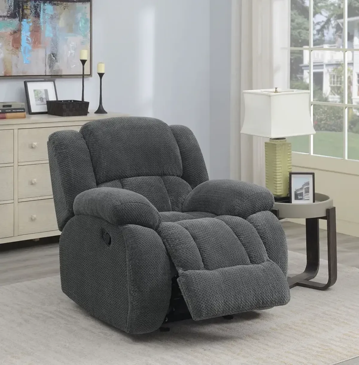 Coaster Weissman Upholstered Padded Arm Glider Recliner Grey