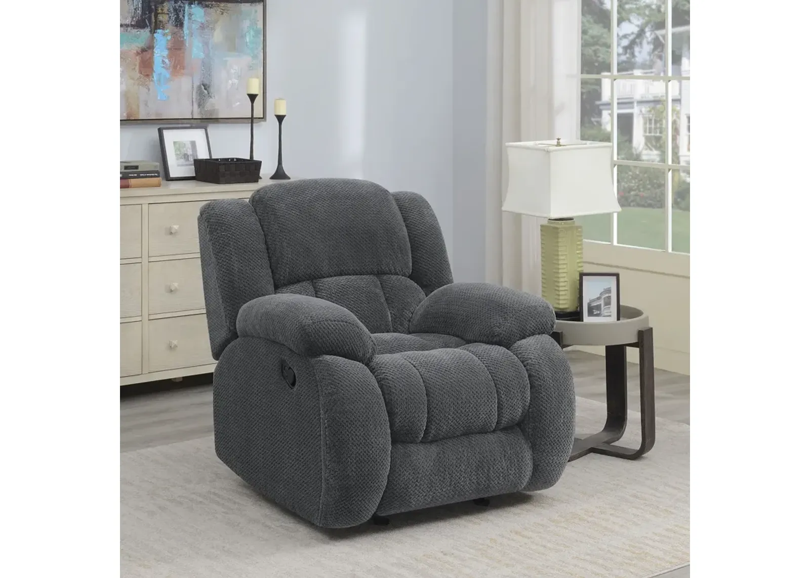 Coaster Weissman Upholstered Padded Arm Glider Recliner Grey