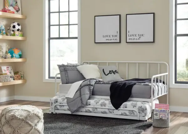 TRENTLORE TWIN METAL DAY BED WITH TRUNDLE WHITE SIGNATURE DESIGN