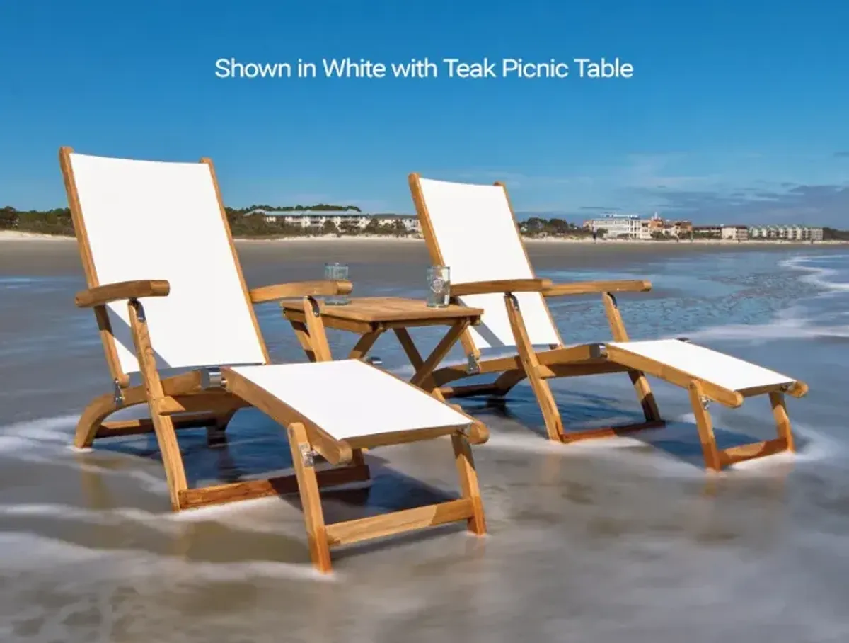 Royal Teak Sling Steamer White Sling Folding Outdoor Lounge Chair