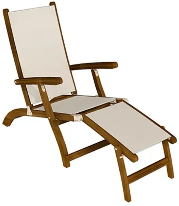 Royal Teak Sling Steamer White Sling Folding Outdoor Lounge Chair