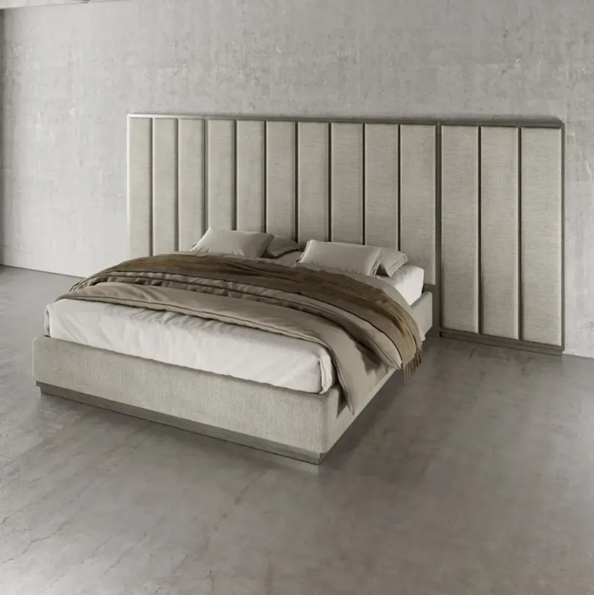 Casa Inspirata Colonna Wall King Bed in Argento Medium Grey Wood Finish