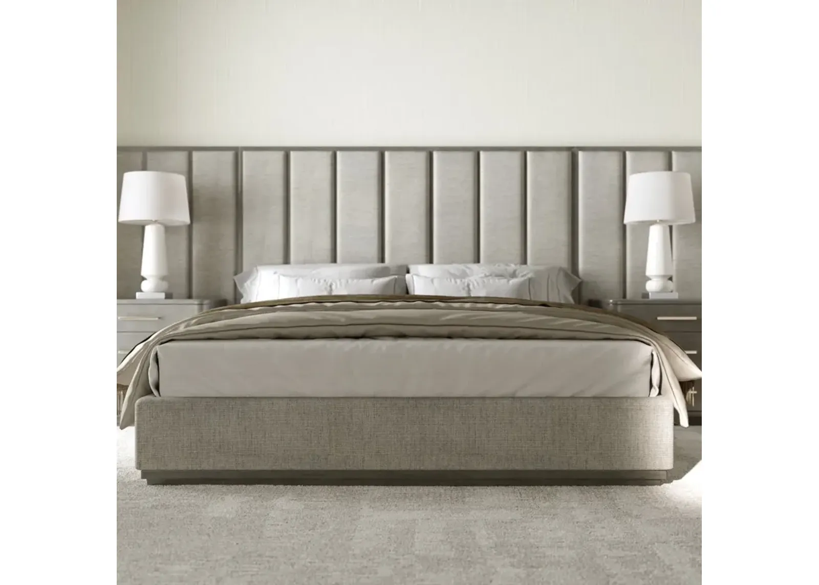 Casa Inspirata Colonna Wall King Bed in Argento Medium Grey Wood Finish