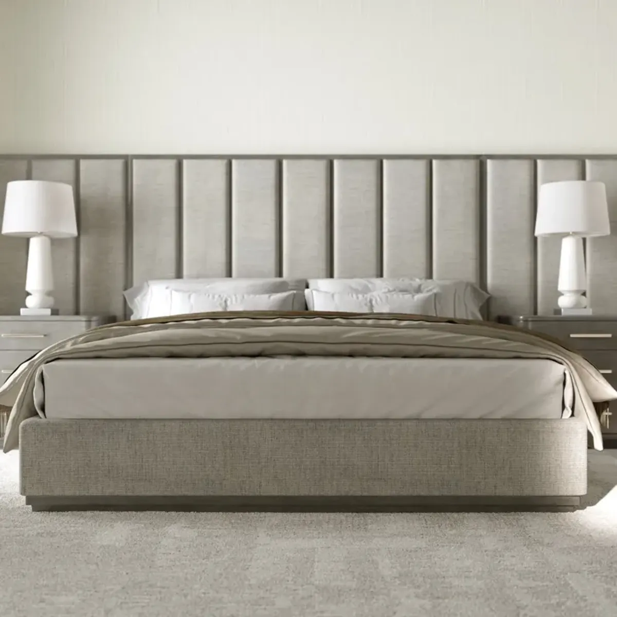 Casa Inspirata Colonna Wall King Bed in Argento Medium Grey Wood Finish