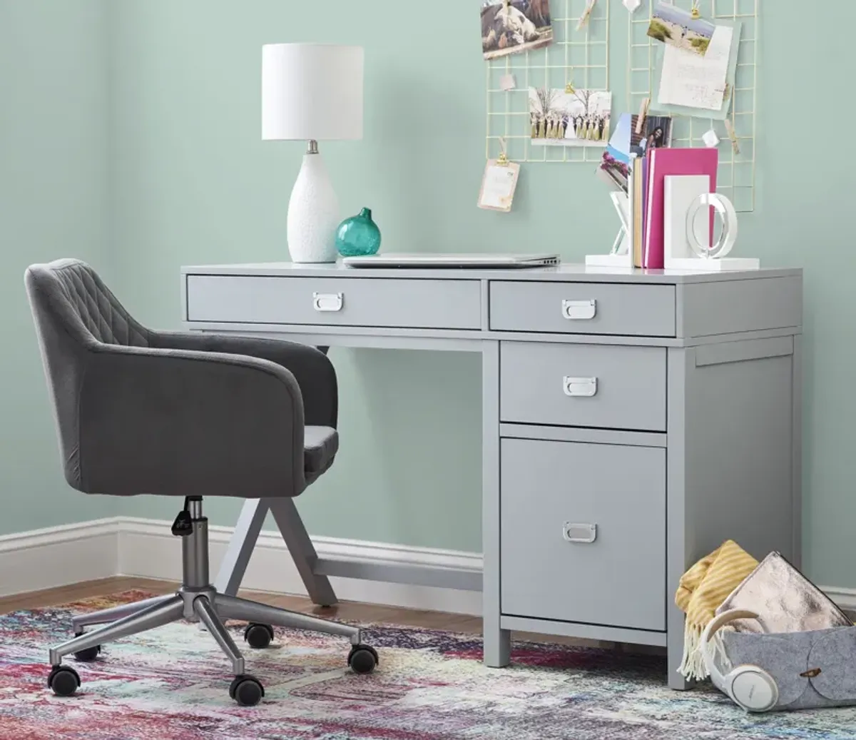 Linon Peggy Side Storage Desk Gray