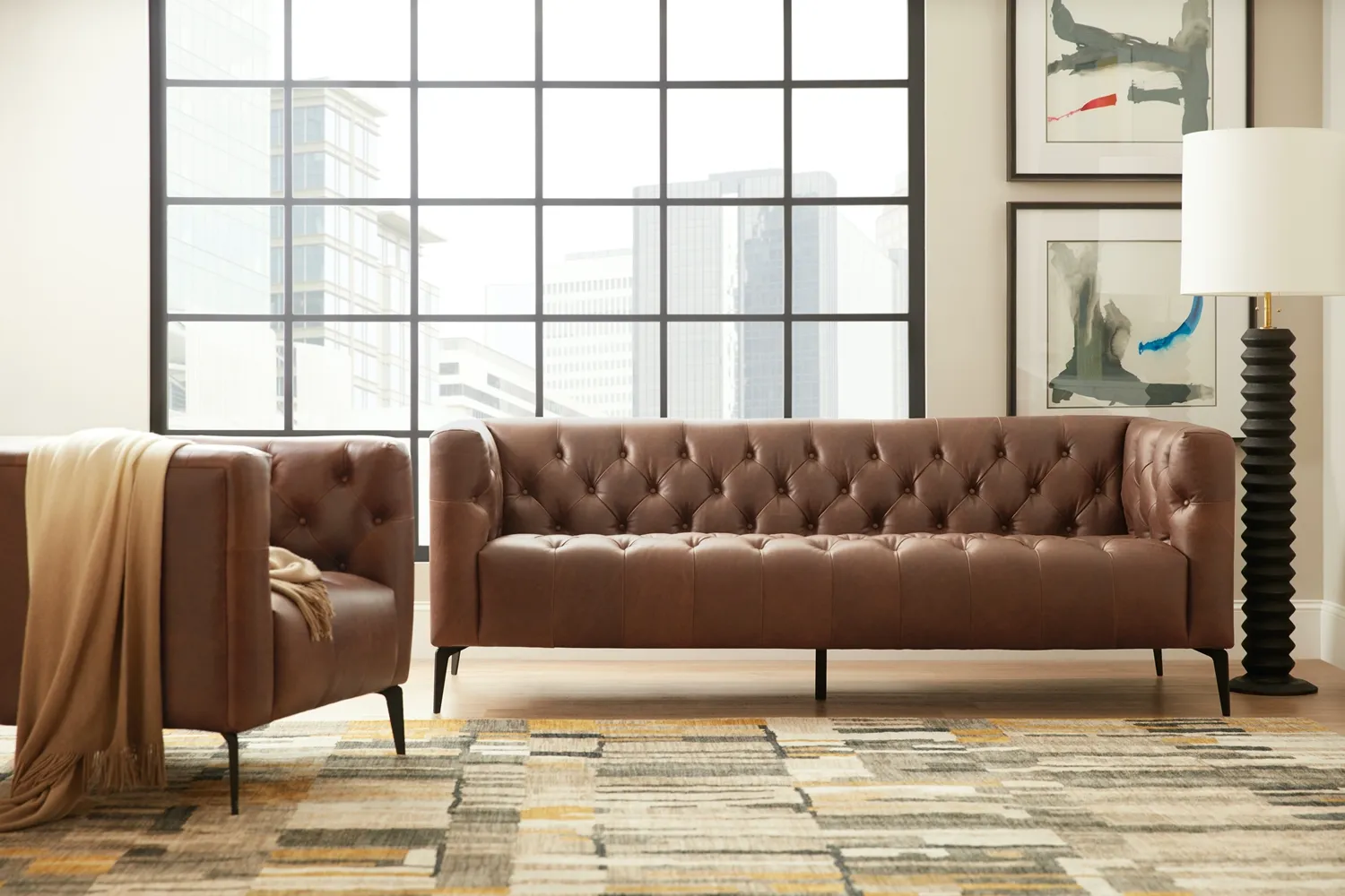 NICOLLA LEATHER STATIONARY SOFA