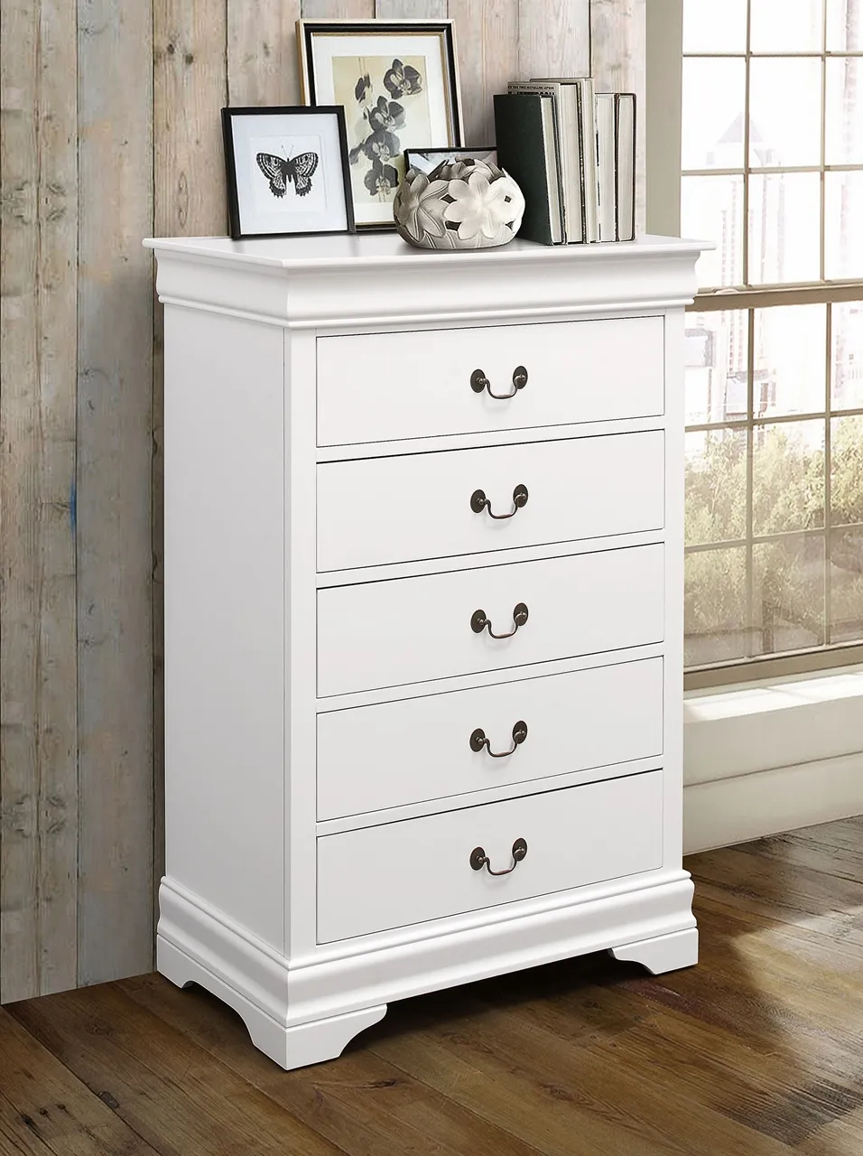 LOUIS PHILIPPE FIVE-DRAWER CHEST WHITE