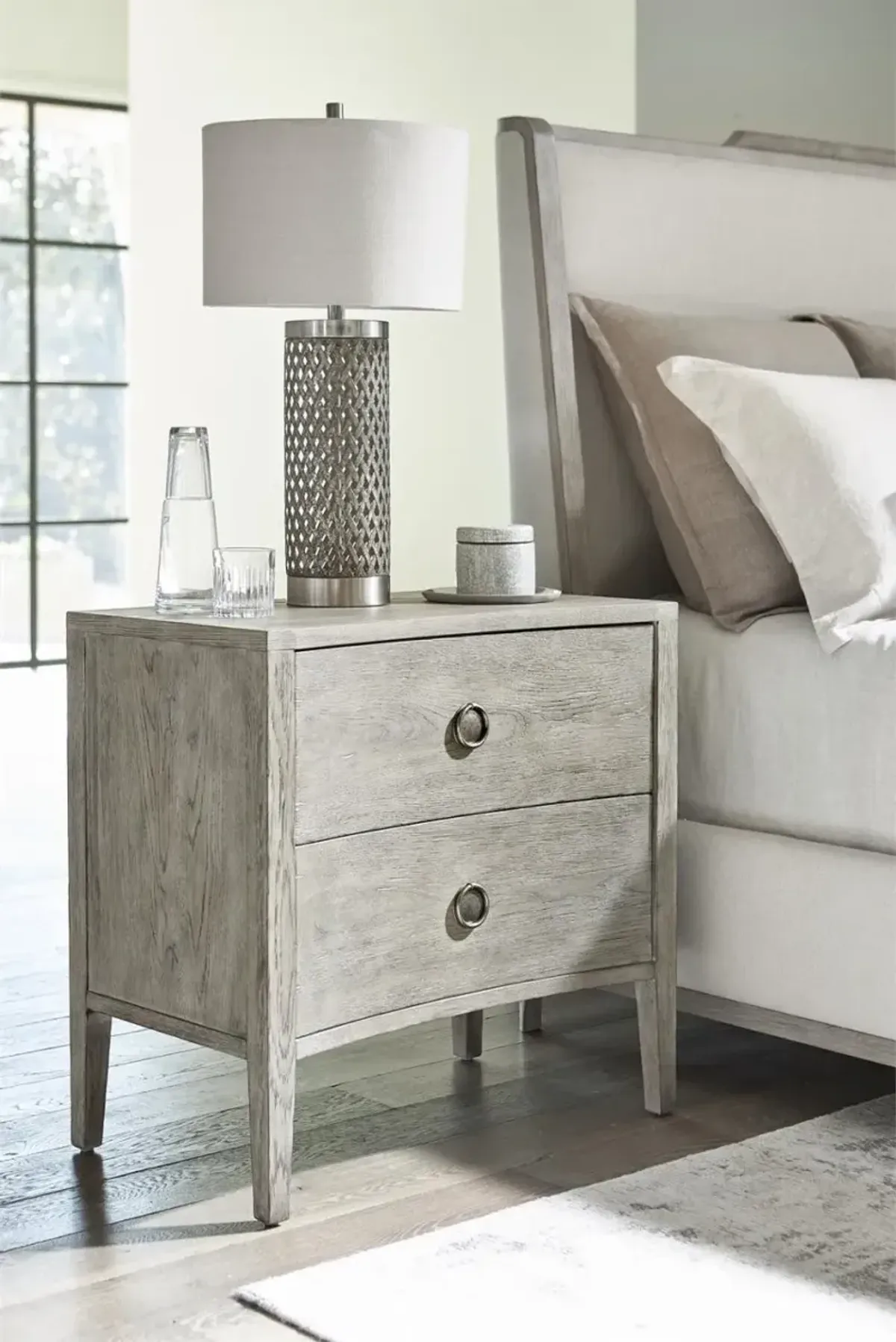 Bernhardt Albion 2-Drawer White Oak Solids with Pewter Finish