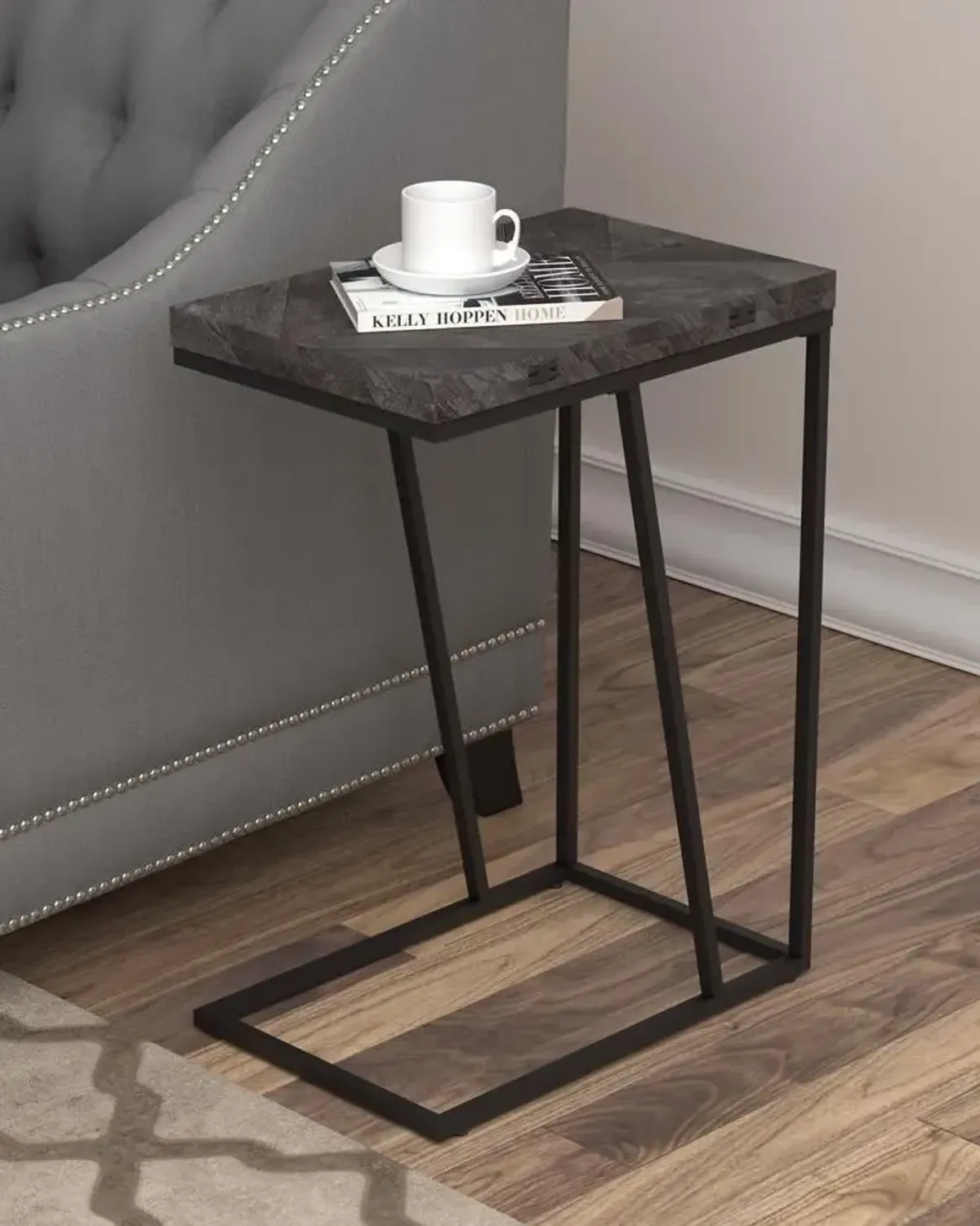 Coaster Carly Expandable Engineered Wood C-Shaped Side Table Grey