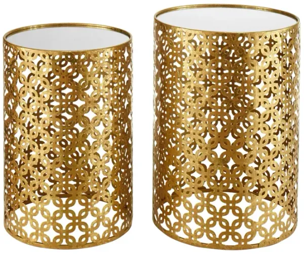 Linon Set of Two Round Gold Nested Tables with Mirror Tops