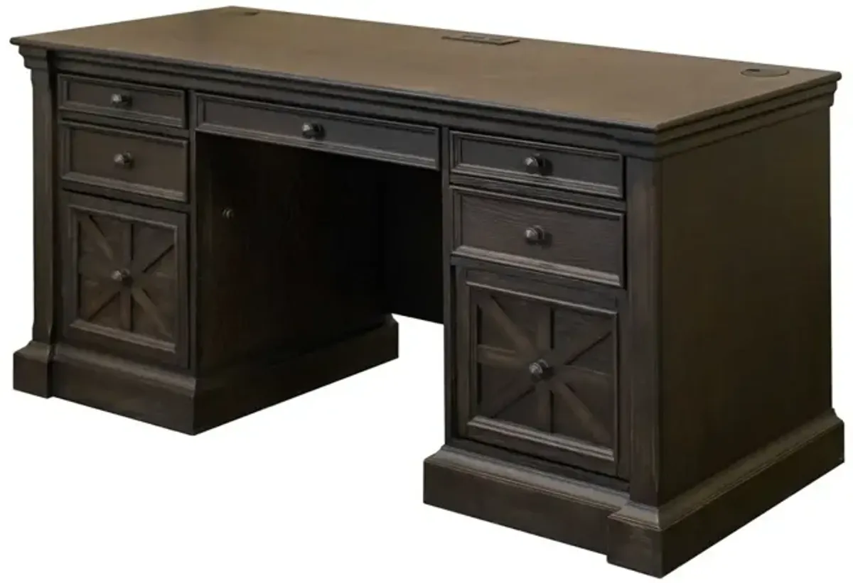 Martin Furniture Kingston Dark Chocolate Rub Through with Criss-Cross Detail Credenza Desk