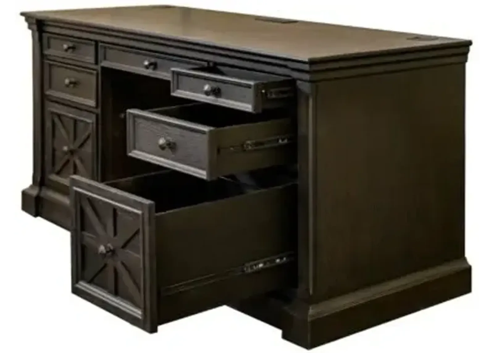 Martin Furniture Kingston Dark Chocolate Rub Through with Criss-Cross Detail Credenza Desk