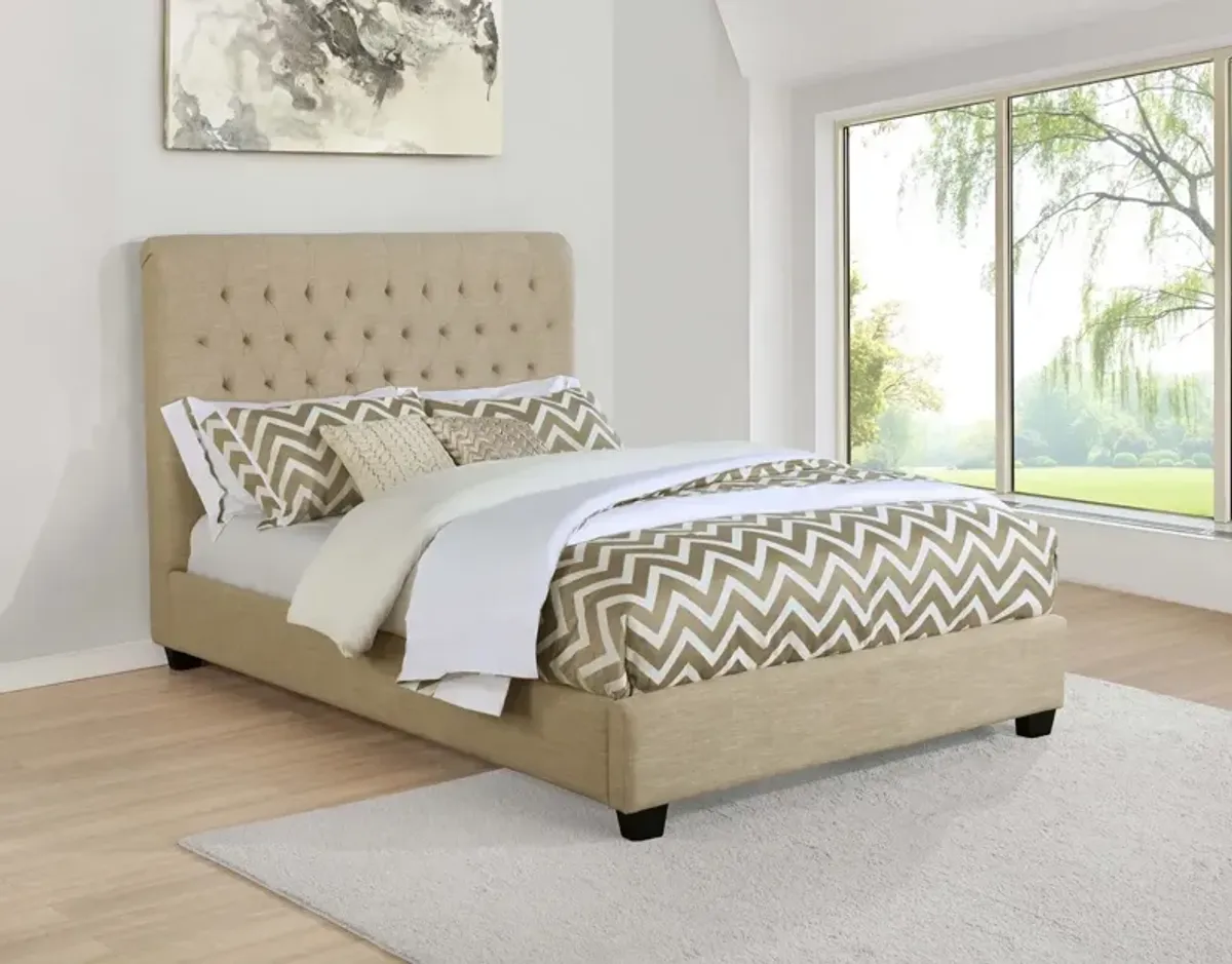 Coaster Chloe Upholstered King Panel Bed Oatmeal