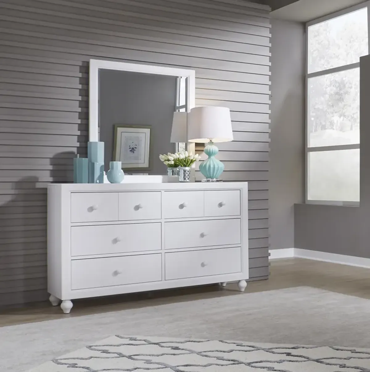 Liberty Furniture Kids/Teens White Dresser & Mirror Set Cottage View