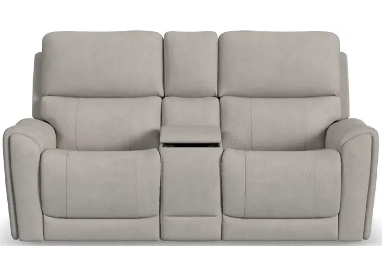 Flexsteel Carter Power Reclining Console Loveseat with Power Headrests & Lumbar in Dove Fabric