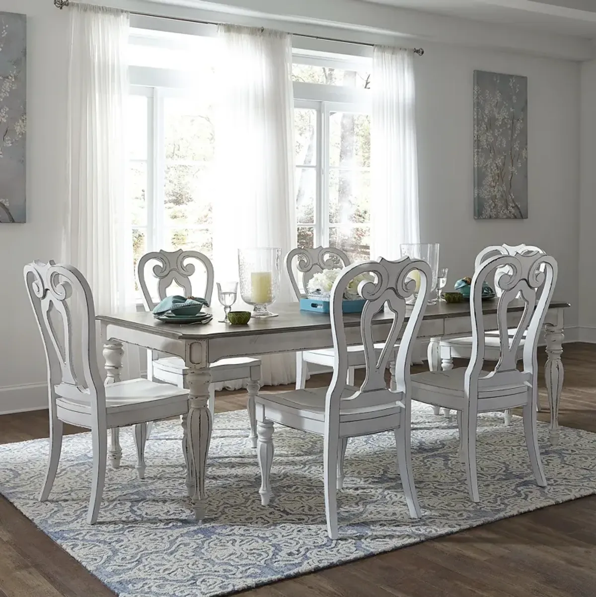 Liberty Furniture 7-Piece Antique White Rectangular Dining Table Set Magnolia Manor