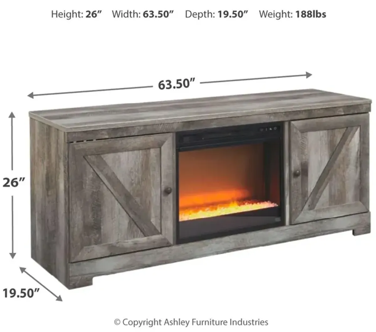 Ashley Wynnlow Gray 63 Inch TV Stand with Electric Fireplace 4608 BTU/1400W