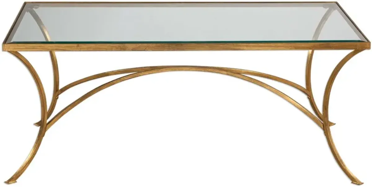 Uttermost Alayna Glass Coffee Table with Antique Gold Leaf Finish