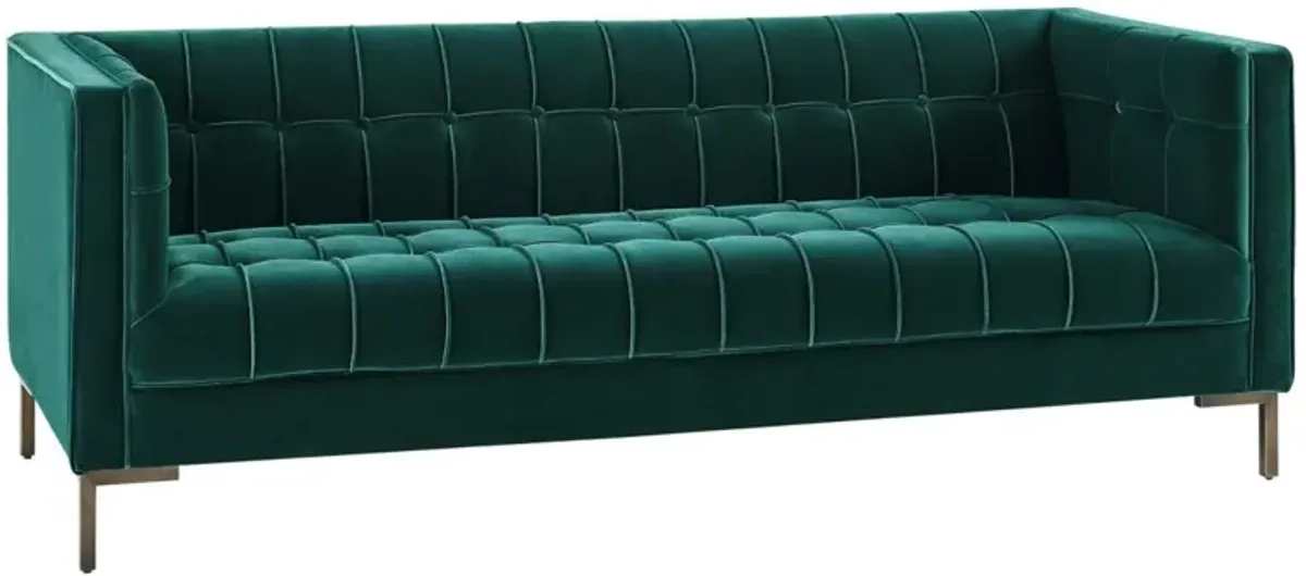 Steve Silver Isaac Channel Stitched Green Velvet Sofa