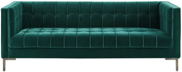 Steve Silver Isaac Channel Stitched Velvet Sofa In Emerald Green