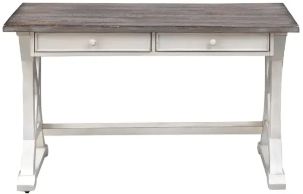 DUNCAN 2 DRAWER WRITING DESK WITH PLANK STYLE TOP AND TRESTLE BASE