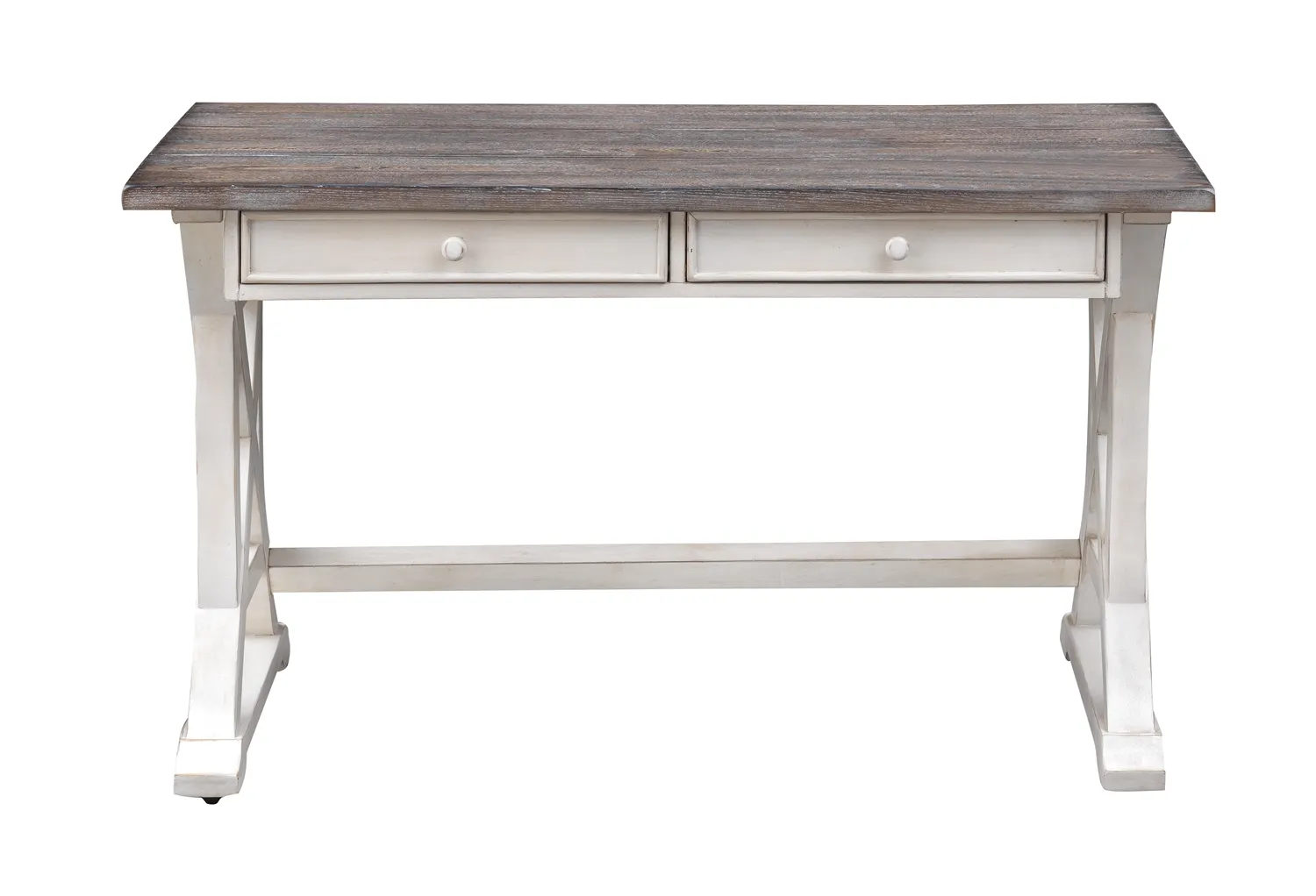 DUNCAN 2 DRAWER WRITING DESK WITH PLANK STYLE TOP AND TRESTLE BASE