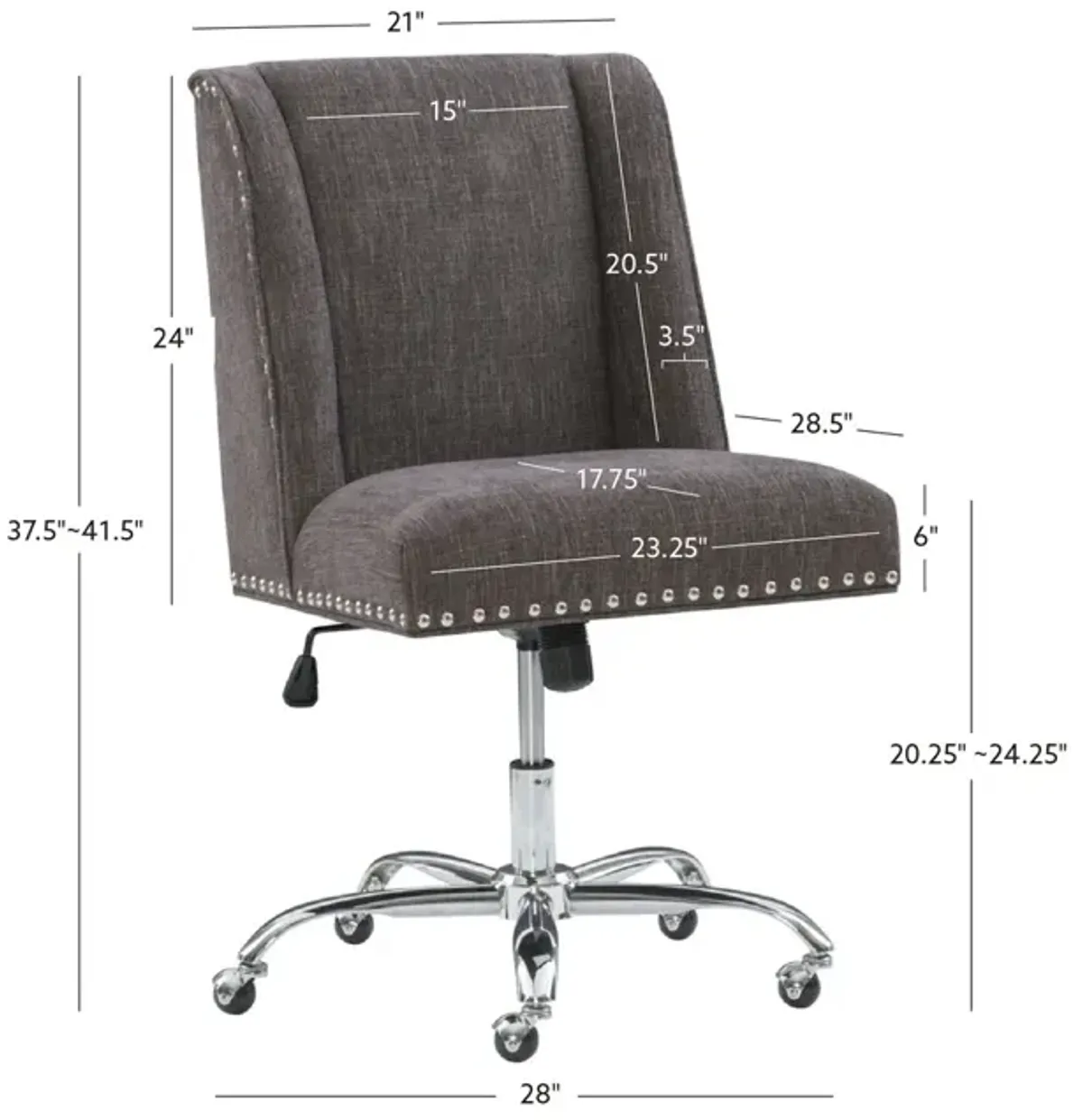 Linon Draper Charcoal Home Office Desk Chair