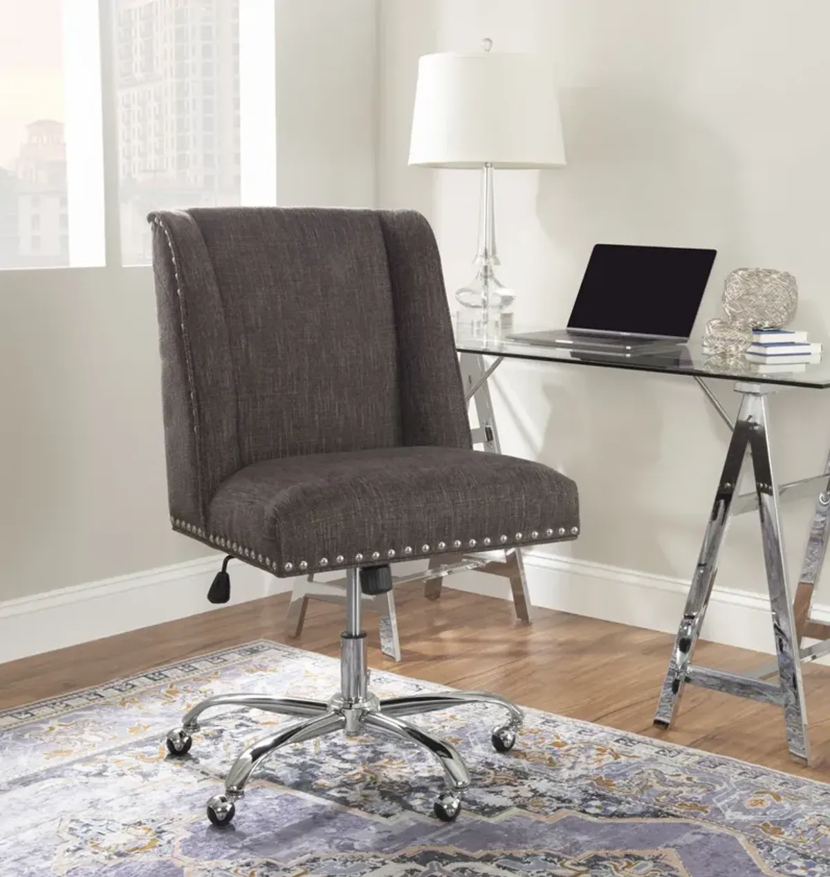 Linon Draper Charcoal Home Office Desk Chair