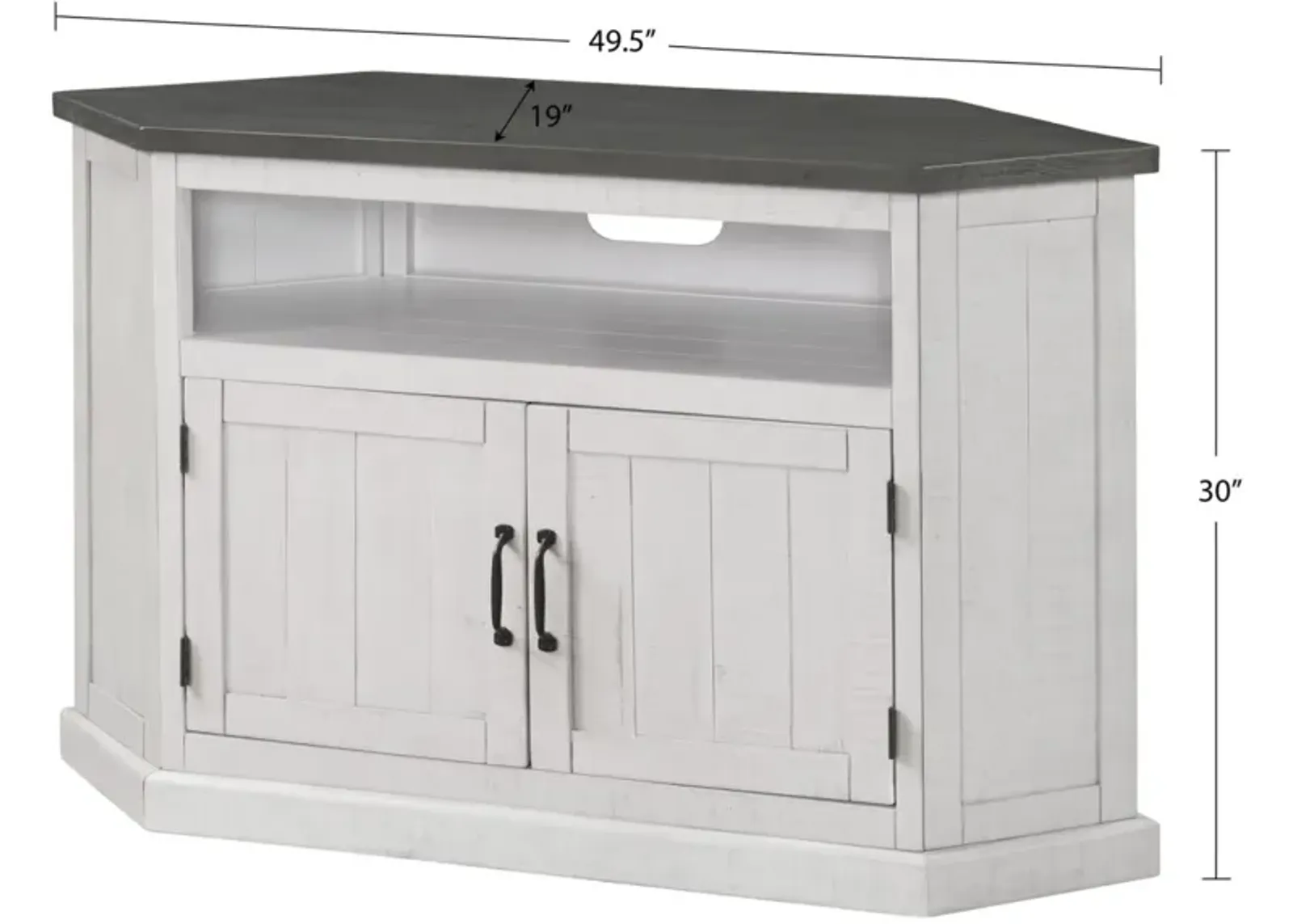 Martin Svensson Rustic Corner TV Stand in White Stain with Grey Top