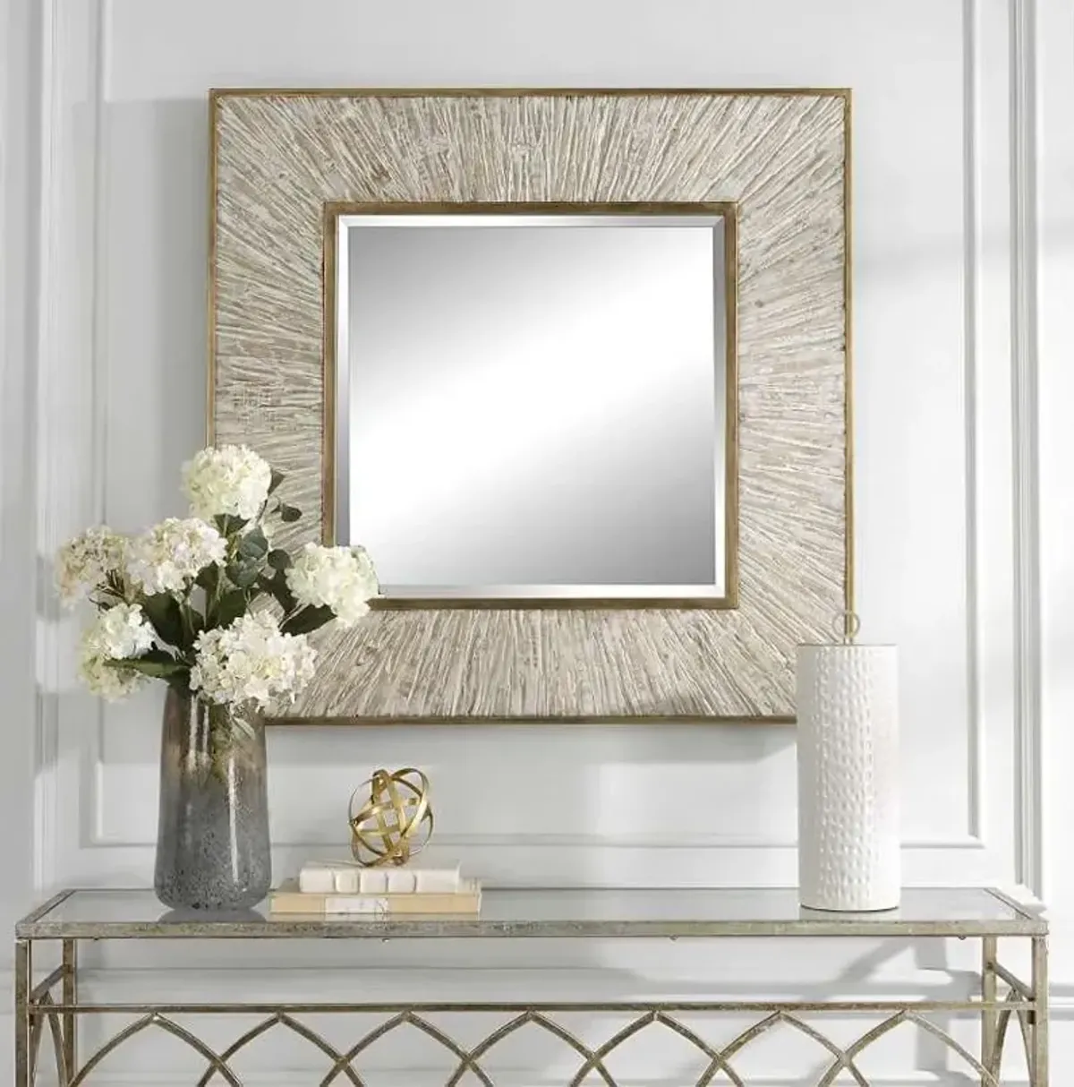 Uttermost Wharton Whitewashed Square Mirror