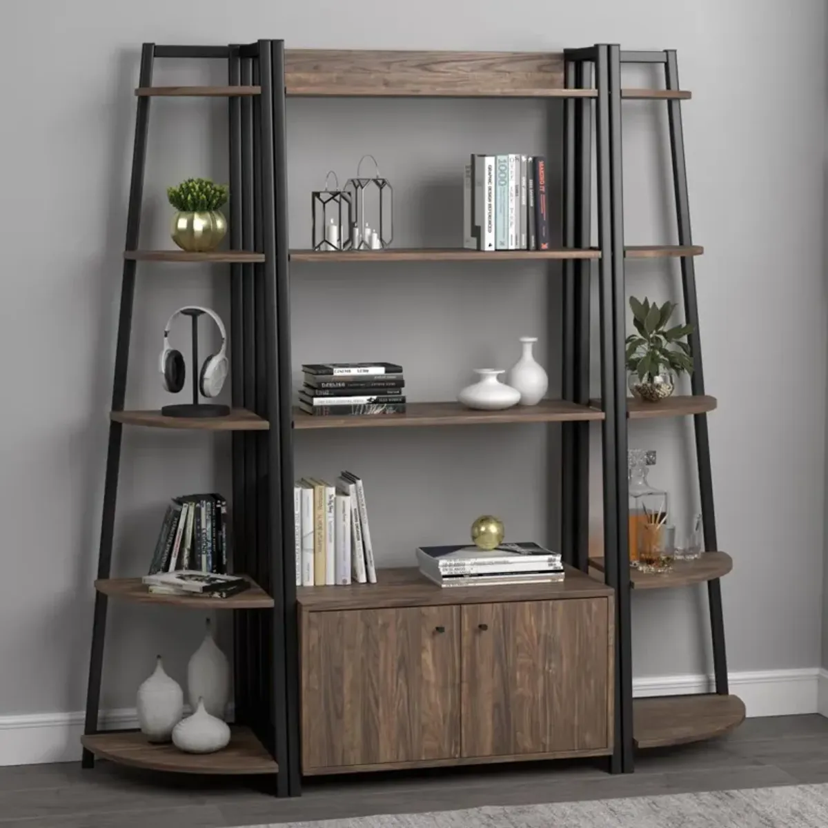 Coaster Jacksonville 63 Inch 5-Shelf Bookshelf Black & Aged Walnut