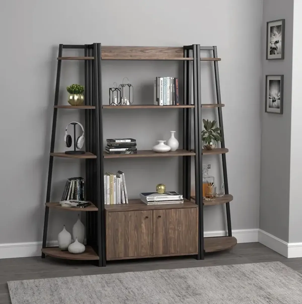 Coaster Jacksonville 63 Inch 5-Shelf Bookshelf Black & Aged Walnut