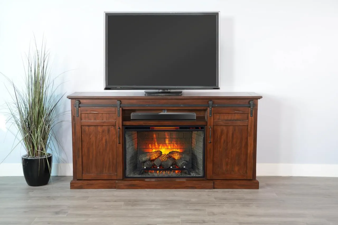 TUSCANY VINTAGE MOCHA 78 INCH TV STAND CONSOLE WITH FIREPLACE OPTION