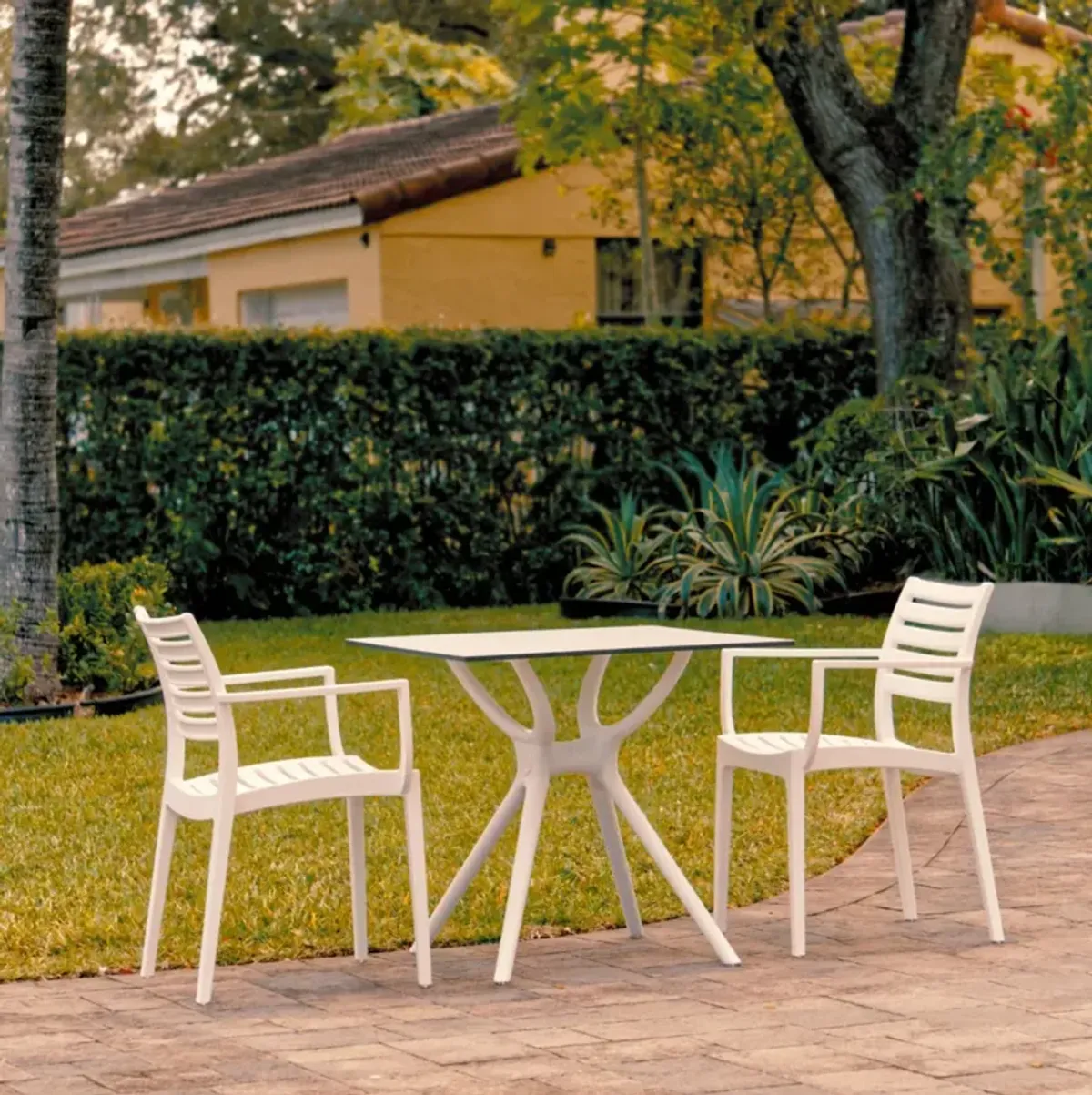 Compamia Artemis Dining Set with 2 Arm Chairs White