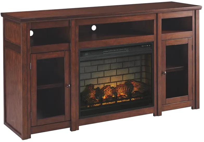 HARPAN 72" TV STAND WITH ELECTRIC FIREPLACE REDDISH BROWN SIGNATURE DESIGN