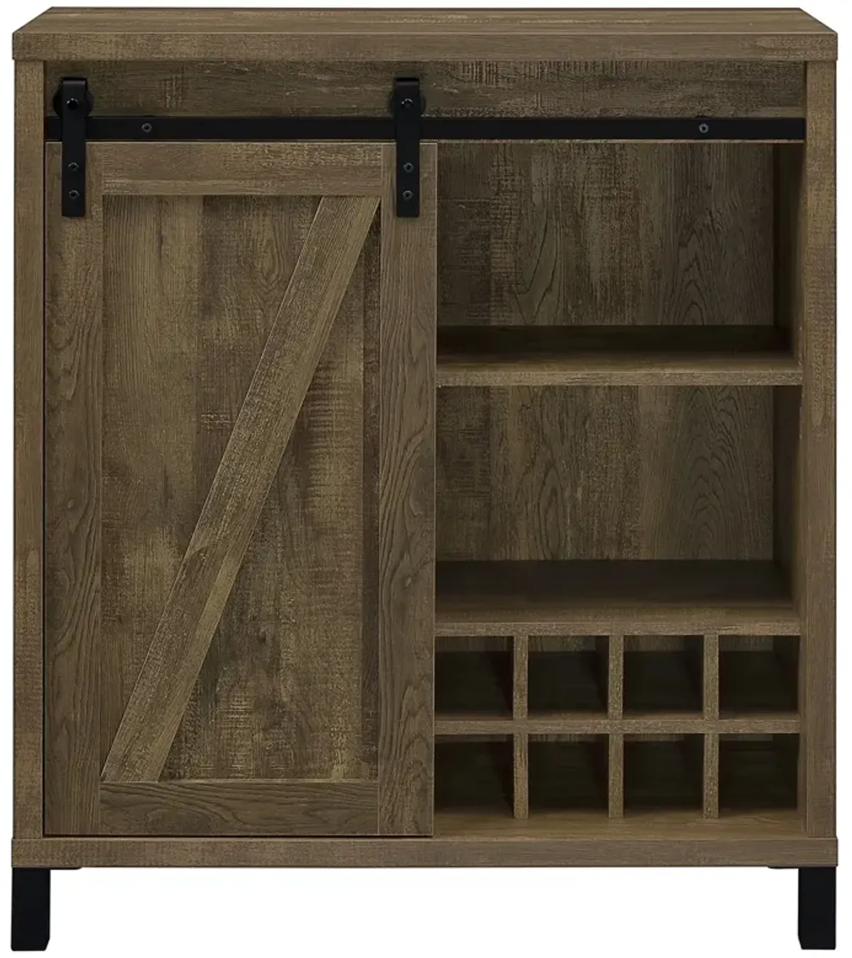 Coaster Arlington Sliding Door Home Bar Wine Cabinet Rustic Oak