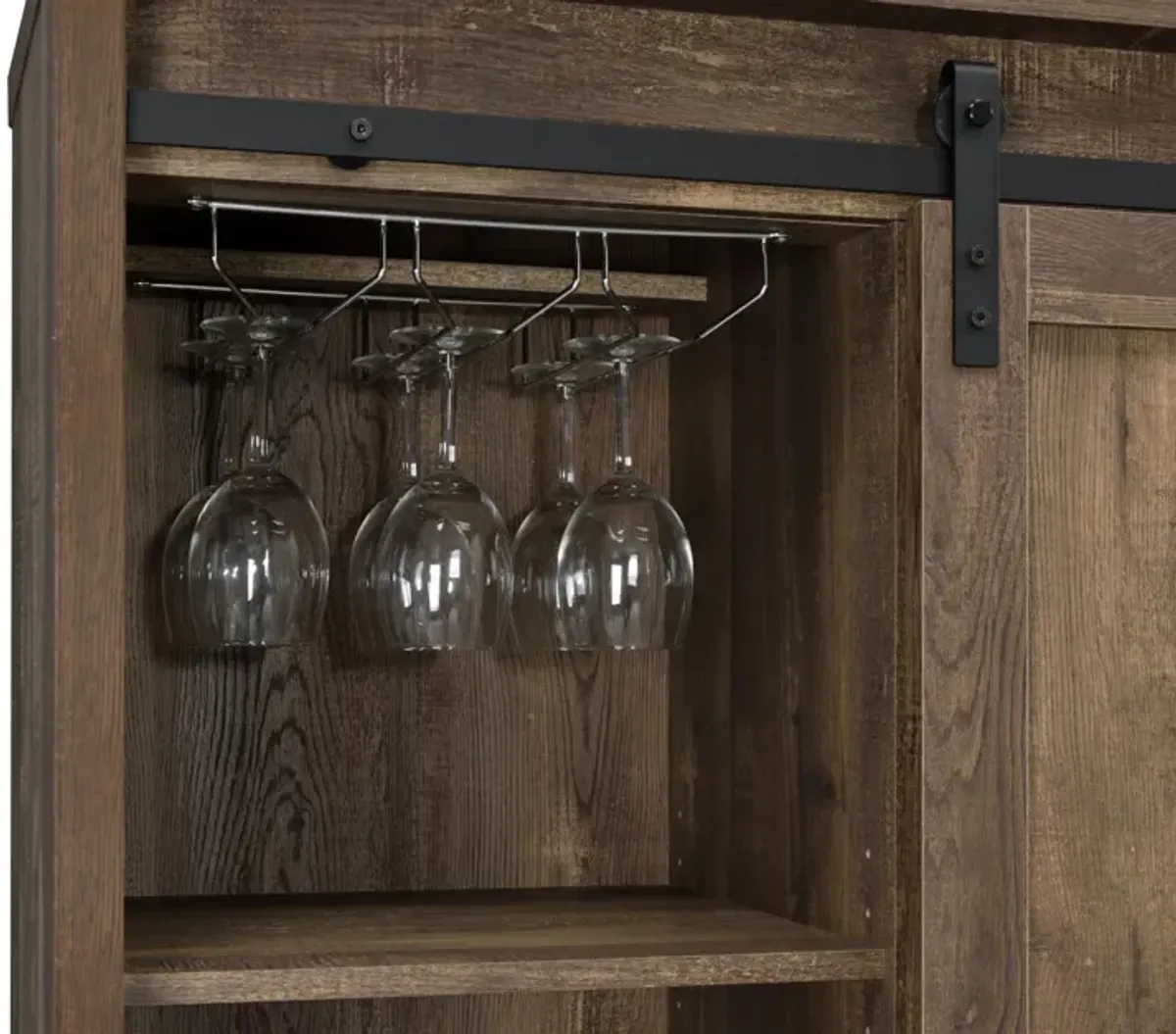 Coaster Arlington Sliding Door Home Bar Wine Cabinet Rustic Oak