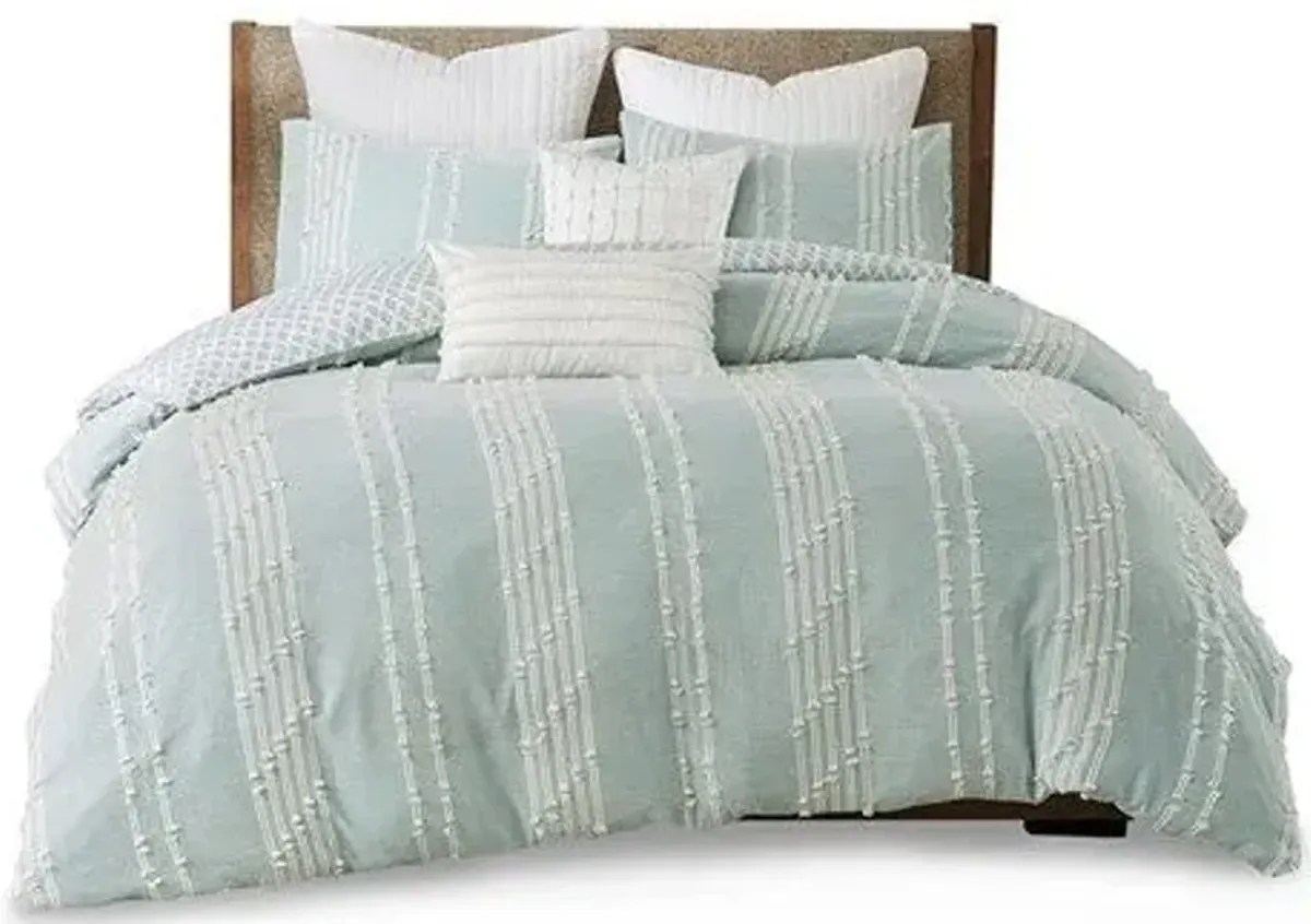 Olliix Ink+Ivy King/California King Aqua Kara 3-Piece Cotton Jacquard Comforter Set