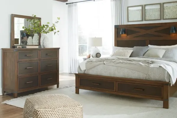 WYATTFIELD KING PANEL BED WITH STORAGE TWO-TONE BENCHCRAFT